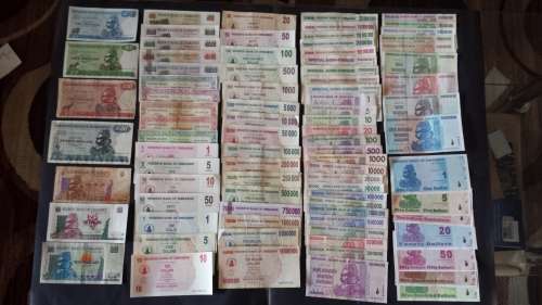 Zimbabwe dollar notes complete set from 1980 to 2009 ,series 1,2,3,4&5