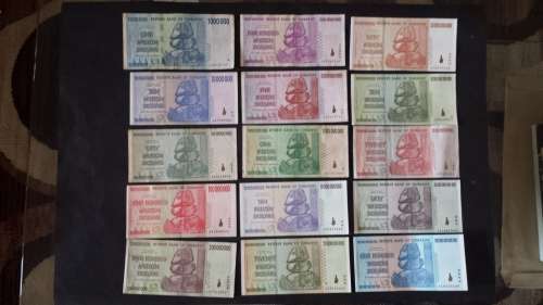 Zimbabwe dollar notes complete set from 1980 to 2009 ,series 1,2,3,4&5