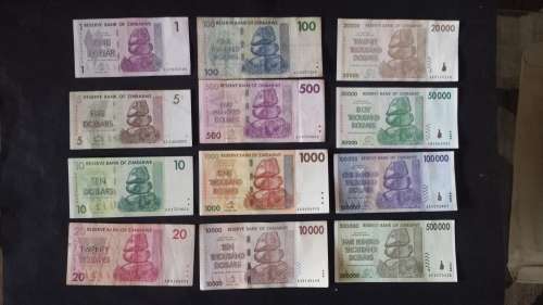 Zimbabwe dollar notes complete set from 1980 to 2009 ,series 1,2,3,4&5