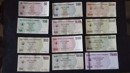 Zimbabwe dollar notes complete set from 1980 to 2009 ,series 1,2,3,4&5