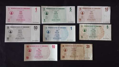 Zimbabwe dollar notes complete set from 1980 to 2009 ,series 1,2,3,4&5