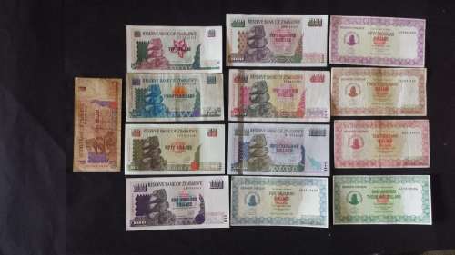 Zimbabwe dollar notes complete set from 1980 to 2009 ,series 1,2,3,4&5