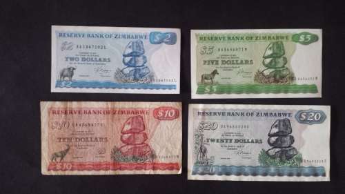 Zimbabwe dollar notes complete set from 1980 to 2009 ,series 1,2,3,4&5