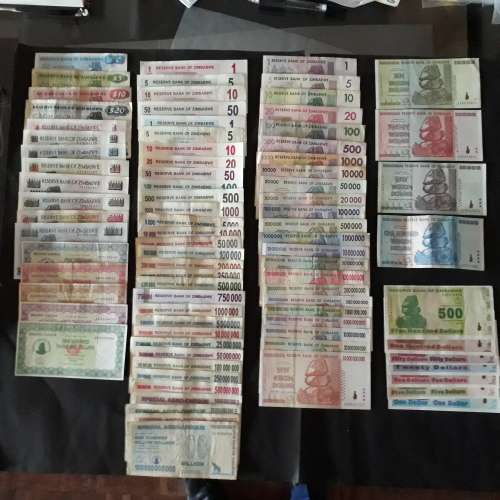 Complete of Zimbabwe dollar notes series 1,2,3,4,5 from first issue to 2009