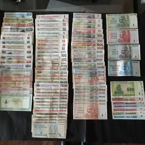 Complete of Zimbabwe dollar notes series 1,2,3,4,5 from first issue to 2009