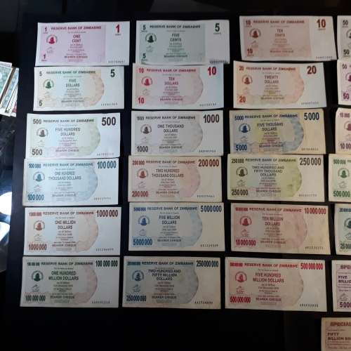 Complete of Zimbabwe dollar notes series 1,2,3,4,5 from first issue to 2009