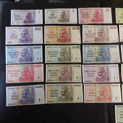 Complete of Zimbabwe dollar notes series 1,2,3,4,5 from first issue to 2009