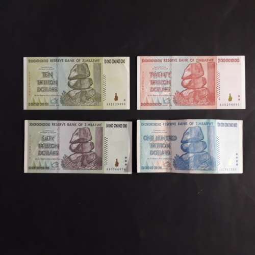 Complete of Zimbabwe dollar notes series 1,2,3,4,5 from first issue to 2009