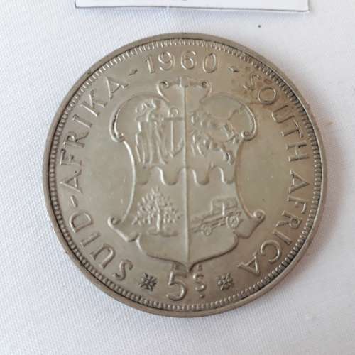 5 south africa five shilling coins 1952,1955,1956,1958,1960,
