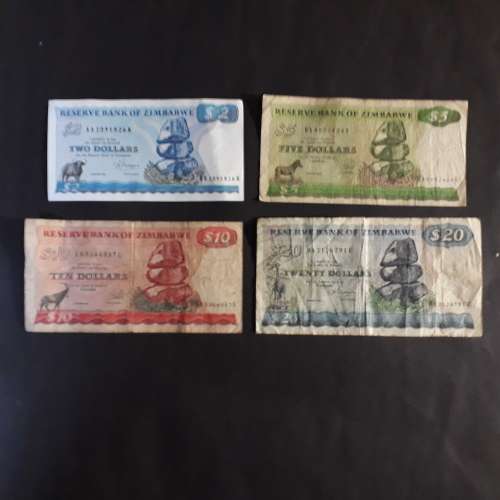 Complete set of Zimbabwe dollar notes series 1,2,3,4,5 from first issue to 2009