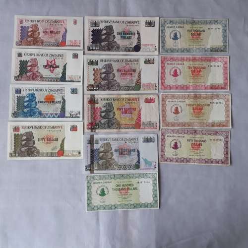Zimbabwe dollar notes complete set from 1980 to 2009 ,series 1,2,3,4&5