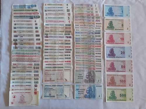 Zimbabwe dollar notes complete set from 1980 to 2009 ,series 1,2,3,4&5