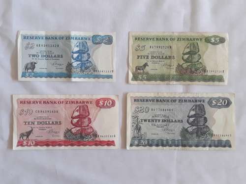 Zimbabwe dollar notes complete set from 1980 to 2009 ,series 1,2,3,4&5