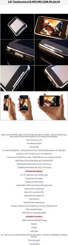 BUY 32gb 16gb 4gb 8gb 2gb 1gb MP3 MP4 ipod games radio media player usb touch screen