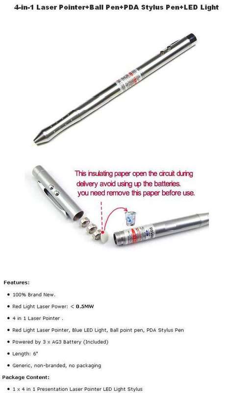 4-in-1 Laser Pointer Ball Pen PDA Stylus Pen LED Light # R1 no res auction # ipod xbox 360 p90x  ipod touch iphone 3g cell phones  iphone 4xbox 360 console ps3  coach handbags