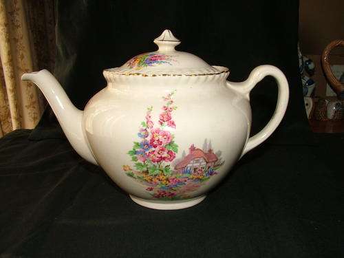 Vintage Johnson Bros. Teapot,  small teacups and saucers