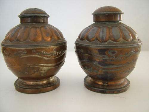 Vintage copper salt and pepper pots,  Made in Occupied Japan
