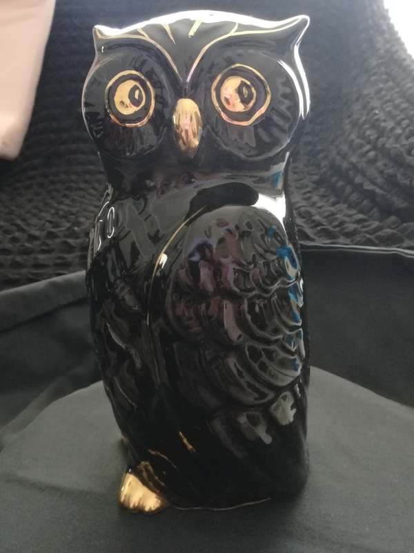 Beautiful large black and gold Ceramic Owl