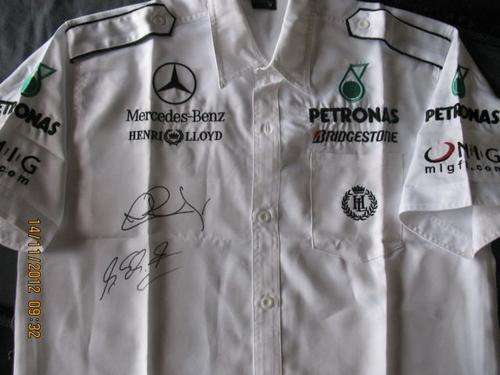 Mercedes Pitcrew Shirt Signed by Schumacher & Rosberg