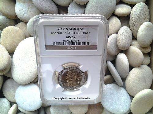 6 X 2008 Nelson Mandela 90th Birthday R5 coin - MS67 - NGC Graded Coins !!