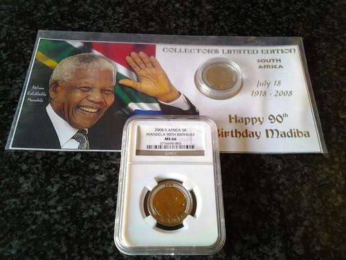 *COMBO* - Collectors Limited Edition - 2008 Nelson Mandela 90th Birthday R5 Coin Pack and NGC MS66!