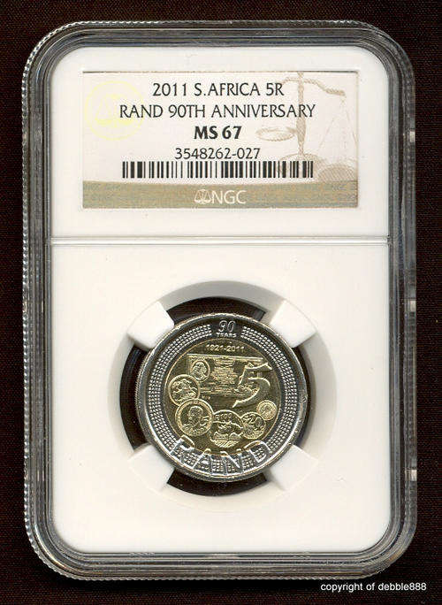 MS67 NGC GRADED SARB ANNIVERSARY 90th 2011 R5 COINS