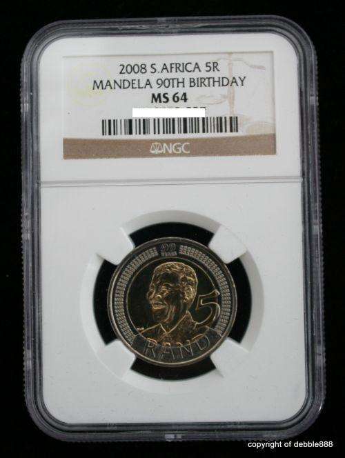 MS64 NGC GRADED Mandela 90th Birthday 2008 R5 COINS