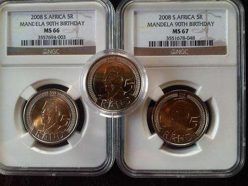 Combo 2008 Mandela 90th Birthday MS66 and MS67 and One UNC R5 Capsulated Coin!!!