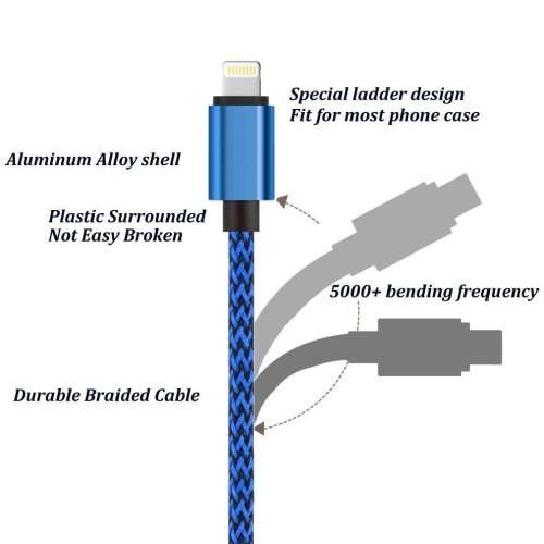 Lightning Cable, Sync Data & Cable Charging Cord Nylon Braided for iPhone 7/7plus/6/6plus/6s/6splus