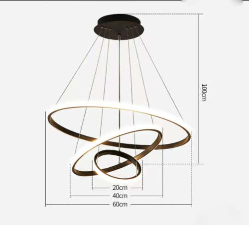 Modern Pendant Lamp Led Circle Ceiling Light(Black) - 3 Rings (20+40+60cm)