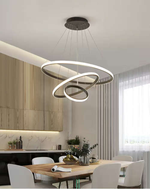 Modern Pendant Lamp Led Circle Ceiling Light(Black) - 3 Rings (20+40+60cm)