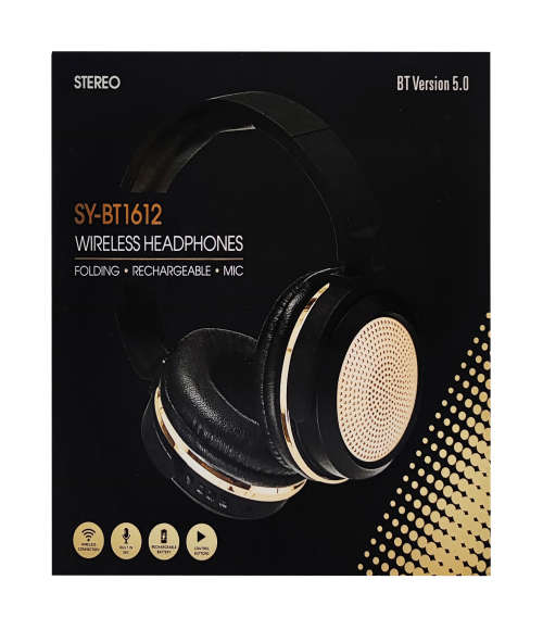 Bluetooth 5.0 Wireless Headphones - BT1612 - Gold