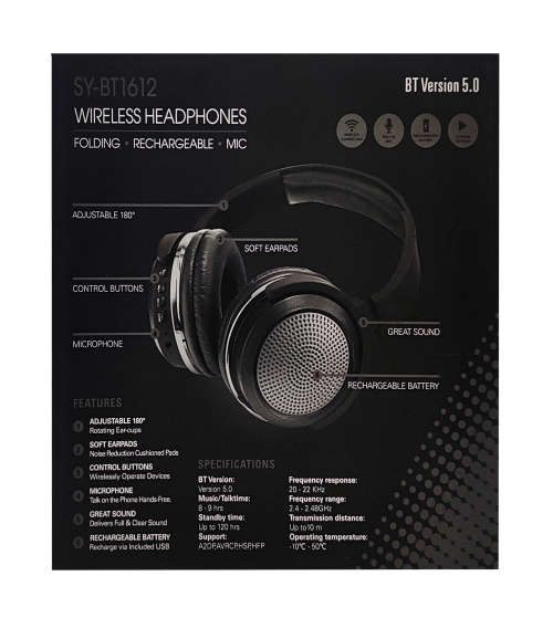 Bluetooth 5.0 Wireless Headphones - BT1612 - Grey