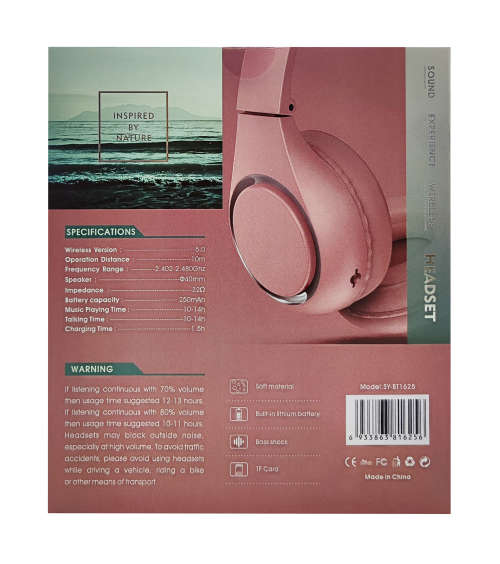 Bluetooth 5.0 Wireless Headphones - BT1625 - Pink