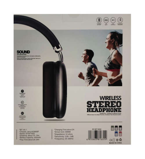 Bluetooth 5.1 Wireless Headphones - BT1632 - Black