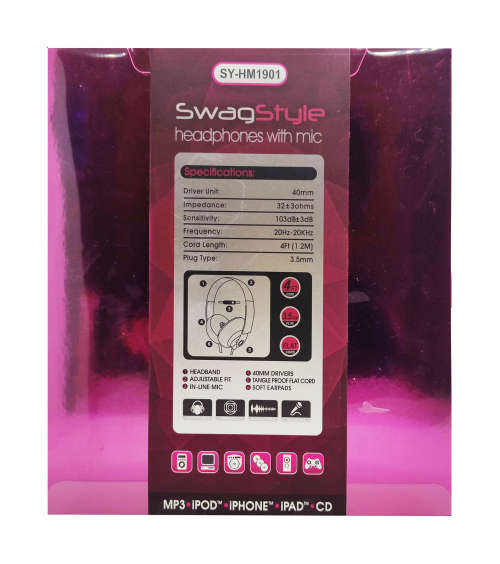 in-line Mic Stereo Headphones - HM1901 - Pink