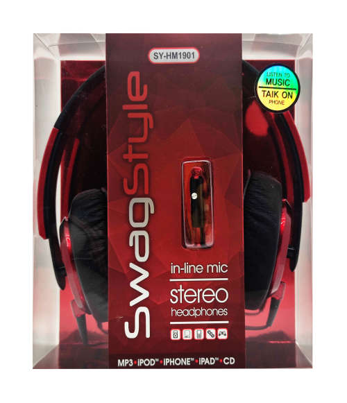in-line Mic Stereo Headphones - HM1901 - Red