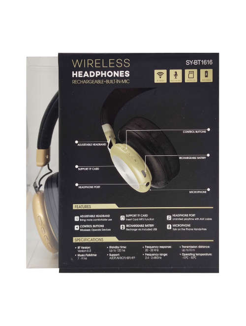 Bluetooth 5.0 Wireless Headphones - BT1616 - Black