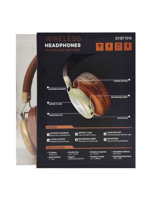 Bluetooth 5.0 Wireless Headphones - BT1616 - Brown