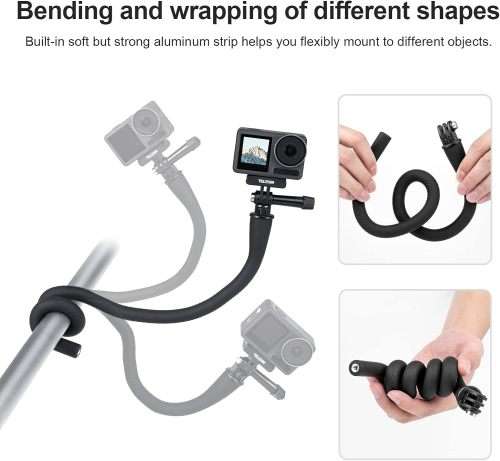 TELESIN Flexible Mount Clamp Camera Tripod Stand Stick Pole for GoPro Insta DJI OSMO