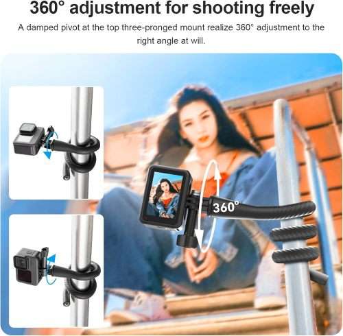 TELESIN Flexible Mount Clamp Camera Tripod Stand Stick Pole for GoPro Insta DJI OSMO