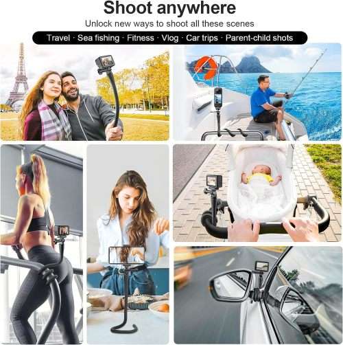 TELESIN Flexible Mount Clamp Camera Tripod Stand Stick Pole for GoPro Insta DJI OSMO