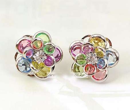 ***True Grace Accessories*** Colorful Faceted Resin Round Crystal Bead Flower Stud Earrings