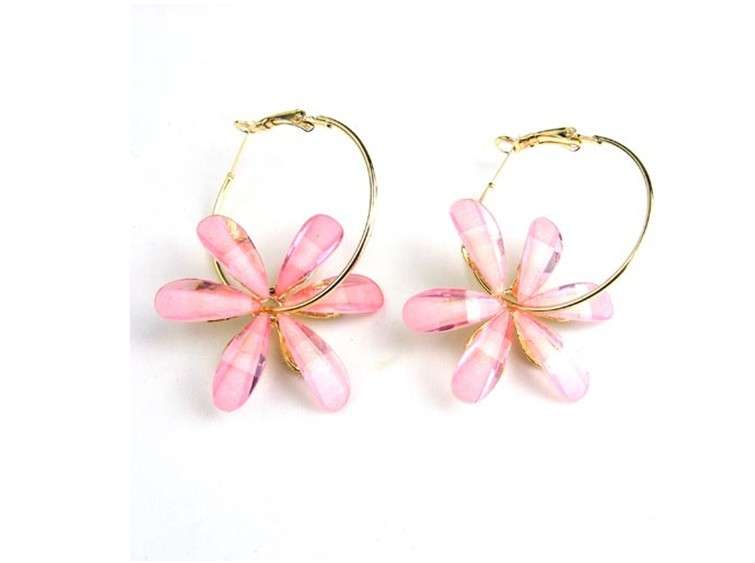 ***True Grace Accessories*** Pink Six Petal Flower Hoop Earrings