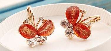 ***True Grace Accessories*** Gold Tone Butterfly Hoop Earrings (Brown)