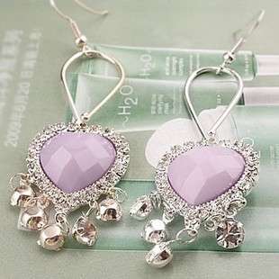 ***True Grace Accessories*** Faceted Purple Heart Rhinestone-edged Tassel Hoop Earrings