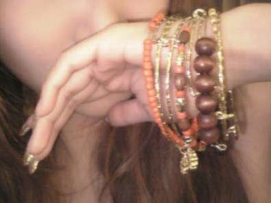 ***True Grace Accessories*** Multi-Bangles Wood Beads Gold Tone Bracelet