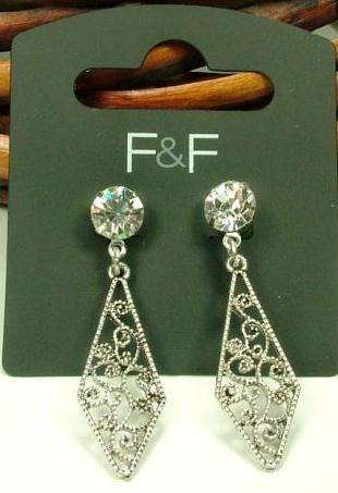 ***True Grace Accessories*** Ornate Exquisite Hollow Stud Earrings (Retro Silver Tone)