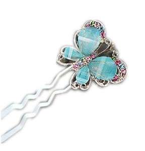 ***True Grace Accessories*** Silver Tone Colorful Butterfly Hair Stick (Blue)