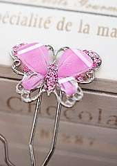 ***True Grace Accessories*** Silver Tone Colorful Butterfly Hair Stick (Pink)